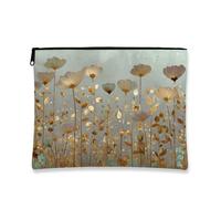 Elegante astuccio da donna in tela con chiusura a zip per il trucco vintage con motivo floreale dorato, oro, 7x9 Inch, Fiori