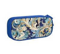 Elegante astuccio fiorentino blu oro, astuccio con cerniera, astuccio portatile, grande borsa per cancelleria scolastica, borsa per trucchi, Blu, Taglia unica, Beauty Case