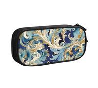 Elegante astuccio fiorentino blu oro, astuccio con cerniera, astuccio portatile, grande borsa per cancelleria scolastica, borsa per trucchi, Nero , Taglia unica, Beauty Case