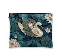 Elegante astuccio per il trucco con cigno, borsa da viaggio vintage con motivo floreale ad acquerello per donne, piccola borsa portatile in tela con cerniera, custodia per articoli da toeletta regalo