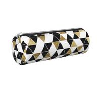 Elegante astuccio per matite per adulti, alla moda, moderno, con stampa a triangoli, colore nero, bianco e oro, organizer per cancelleria, per tutti i giorni, versatile, Argento, One Size, Organizer