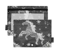 Elegante astuccio trasparente per raccoglitori a 3 anelli con unicorni stellati e tre anelli per cancelleria scolastica organizer Upplies, Elegante Unicorno Notte Stellata Nero, 1 sizex2