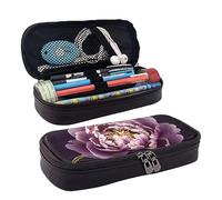 Elegante astuccio viola con stampa floreale di peonia carino astuccio estetico astuccio speciale portapenne in pelle artificiale astuccio durevole astuccio con cerniera per uomini donne ufficio lavoro