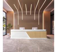 Elegante banco reception con illuminazione a LED discreta e scheda logo personalizzata, nessun montaggio a disco visibile anteriore con spazio di archiviazione bloccabile per ufficio/commercio, E