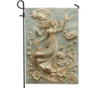 Elegante bandiera da giardino 3D con donna e farfalla, beige floreale per la casa per primavera ed estate, decorazione per prato esterno su entrambi i lati, 30,5 x 45,7 cm