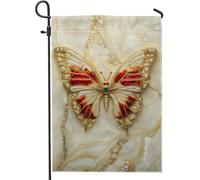 Elegante bandiera da giardino a farfalla, decorazione a farfalla dorata e rossa per primavera ed estate, bandiera per prato esterno su entrambi i lati per decorazione natalizia della casa 30,5 x 45,7