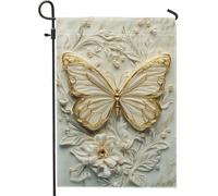Elegante bandiera da giardino a farfalla, decorazione per la casa con farfalla floreale dorata, bandiera a doppia faccia per primavera estate cortile decorazione per esterni, perfetta per prato e