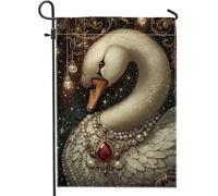 Elegante bandiera da giardino a forma di cigno, bianco e oro, decorazione decorativa per prato su entrambi i lati, per tutte le stagioni, maestosa decorazione per la casa e il giardino, 30,5 x 45,7 cm