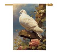 Elegante bandiera da giardino bianca colomba - Bandiera floreale per la decorazione della casa - Bandiera bifacciale in tela di iuta per la decorazione del prato esterno - 71 x 101,6 cm