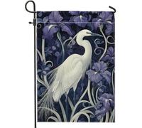Elegante bandiera da giardino bianca con gru, decorazione floreale per esterni viola iris, striscione da cortile su entrambi i lati per primavera estate, bella decorazione per la casa e il prato 30,5