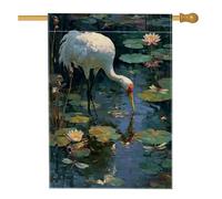 Elegante bandiera da giardino bianca con gru, decorazione per esterni con ninfee colorate, in iuta su entrambi i lati, per la primavera e l'estate, per la decorazione della casa e del prato, 71 x 101