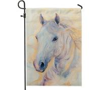 Elegante bandiera da giardino con cavallo bianco, morbido pastello equino, decorazione per esterni, bandiera artistica su entrambi i lati per prato e decorazione del giardino 30,5 x 45,7 cm