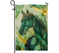 Elegante bandiera da giardino con cavallo verde, astratto smeraldo equino, decorazione per la casa, decorazione per esterni su entrambi i lati, ideale per eventi primaverili ed estivi, 30,5 x 45,7 cm
