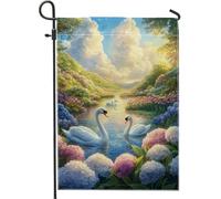 Elegante bandiera da giardino con cigni bianchi, decorazione floreale per esterni per primavera estate, bandiera da cortile su entrambi i lati, per la decorazione della casa e del giardino, 30,5 x