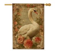 Elegante bandiera da giardino con cigno bianco, striscione vintage floreale primaverile per esterni, bandiera in iuta su entrambi i lati per decorazione da cortile, perfetta per Pasqua e celebrazioni