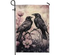 Elegante bandiera da giardino con corvo nero, bandiera gotica decorativa per la casa per la stagione autunnale, bandiera da cortile in iuta su entrambi i lati per decorazione esterna del prato 30,5 x