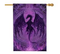 Elegante bandiera da giardino con drago viola, creatura mitica incantata, striscione decorativo per la casa, bandiera da giardino in iuta su entrambi i lati, decorazione per esterni, 71 x 101 cm