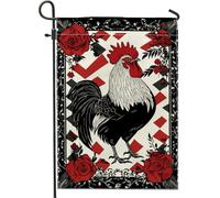 Elegante bandiera da giardino con gallo nero, striscione floreale rosso per la decorazione della casa, bandiera da cortile su entrambi i lati stile country fattoria decorazione per prato esterno 30,5