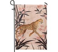 Elegante bandiera da giardino con ghepardo, bandiera decorativa per la casa con leopardo corallo, bandiera estiva su entrambi i lati, decorazione per prato all'aperto, festa a tema tropicale, 30,5 x
