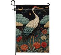 Elegante bandiera da giardino con gru, bandiera floreale blu scuro per la casa, opera d'arte su entrambi i lati per la primavera e l'estate, decorazione per prato all'aperto, stile naturale, 71 x 101