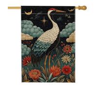 Elegante bandiera da giardino con gru, bandiera floreale blu scuro per la casa, opera d'arte su entrambi i lati per la primavera e l'estate, decorazione per prato all'aperto, stile naturale, 30,5 x