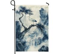 Elegante bandiera da giardino con gru, decorazione paesaggistica con uccelli ad acquerello blu, striscione stagionale per la casa per giardino esterno, espositore su entrambi i lati, decorazione da