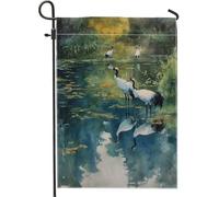 Elegante bandiera da giardino con gru, decorazione per esterni con uccelli in stagno blu acquerello, striscione stagionale per la casa per la primavera e l'estate, decorazione per prato 30,5 x 45,7 cm