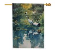 Elegante bandiera da giardino con gru, decorazione per esterni con uccelli in stagno blu acquerello, striscione stagionale per la casa per la primavera e l'estate, decorazione per prato 71 x 101 cm
