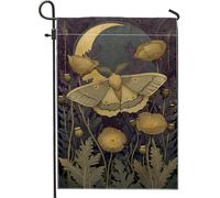 Elegante bandiera da giardino con luna e falena, decorazione floreale notturna per esterni, bandiera da cortile in iuta su entrambi i lati, per la decorazione della casa e del giardino, 30,5 x 45,7 cm