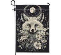Elegante bandiera da giardino con volpe con fasi lunari, bandiera botanica bianca nera decorativa per la casa, decorazione stagionale per prato all'aperto su entrambi i lati, occasioni 30,5 x 45,7 cm