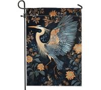 Elegante bandiera da giardino dell'airone banner decorativo floreale blu beige decorazione del prato all'aperto a doppia faccia decorazione della casa ispirata alla natura 12 x 18 pollici