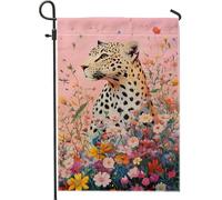 Elegante bandiera da giardino floreale leopardo, decorazione di fiori selvatici per la primavera e l'estate, bandiera da giardino double face per prato esterno, 30,5 x 45,7 cm
