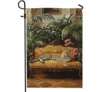 Elegante bandiera da giardino leopardata banner decorazione casa gatto a pois oro bandiera juta doppia faccia per decorazione tutto l'anno lussuosi dettagli in erba