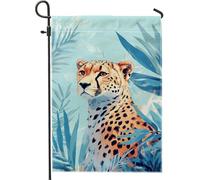 Elegante bandiera da giardino leopardata, decorazione per la casa con ghepardo blu, striscione estivo da cortile, decorazione per prato esterno su entrambi i lati, decorazione a tema animali safari