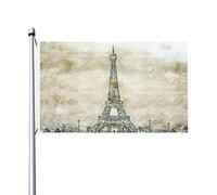 Elegante bandiera della Torre Eiffel con motivo a cielo blu 3x5 Ft Double Side Outdoor Farmhouse Yard Sign Bandiera decorativa da giardino con occhielli in ottone