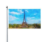 Elegante bandiera della Torre Eiffel con motivo a cielo blu 3x5 Ft Double Side Outdoor Farmhouse Yard Sign Bandiera decorativa da giardino con occhielli in ottone