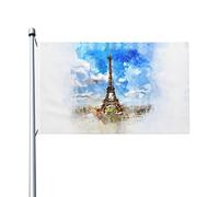 Elegante bandiera della Torre Eiffel con motivo a cielo blu 3x5 Ft Double Side Outdoor Farmhouse Yard Sign Bandiera decorativa da giardino con occhielli in ottone