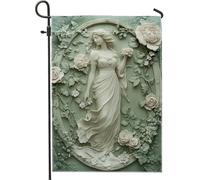 Elegante bandiera floreale da giardino, con rose color crema e verde, decorazione per esterni, bandiera da giardino su entrambi i lati, per la stagione primaverile, decorazione per prato, 30,5 x 45,7