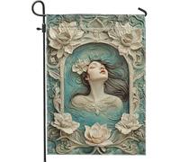 Elegante bandiera floreale da giardino, design con fiori d'acqua, decorazione primaverile estiva per prato esterno, striscione in iuta su entrambi i lati per feste domestiche 30,5 x 45,7 cm