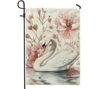 Elegante bandiera floreale da giardino, peonia pesca fiore cigno decorazione per la casa, bandiera decorativa stagionale in iuta per cortile, decorazione per esterni, 30,5 x 45,7 cm