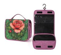 Elegante beauty case da viaggio in vetro colorato con rose con boccioli, da donna, organizer da appendere con gancio per shampoo
