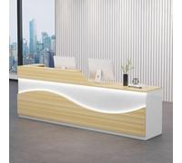 Elegante Beauty Salon Reception Desk 1,4 m con illuminazione morbida e storage | Modern Front Counter Table for Small Business | White & Natural Finish