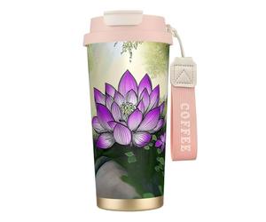 Elegante bicchiere personalizzato - Bicchiere da caffè unico, perfetto per viaggi e uso quotidiano Comic come fiore di loto rosa