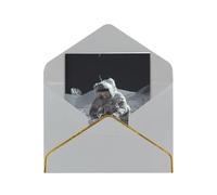 Elegante biglietto di auguri con motivo astronauti al lavoro, carta perlata di alta qualità, pieghevole, con bordo dorato, interno vuoto per messaggio personale, perfetto per Natale, compleanno