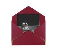 Elegante biglietto di auguri con motivo astronauti al lavoro, carta perlata di alta qualità, pieghevole, con bordo dorato, interno vuoto per messaggio personale, perfetto per Natale, compleanno