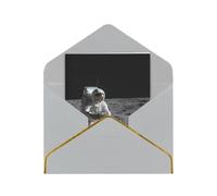 Elegante biglietto di auguri con motivo astronauti al lavoro, carta perlata di alta qualità, pieghevole, con bordo dorato, interno vuoto per messaggio personale, perfetto per Natale, compleanno