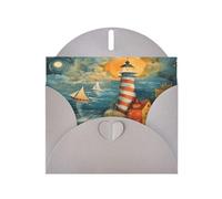 Elegante biglietto di auguri con stampa di faro sul mare con buste, ringraziamento, compleanni, Natale, San Valentino