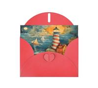 Elegante biglietto di auguri con stampa di faro sul mare con buste, ringraziamento, compleanni, Natale, San Valentino