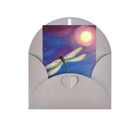 Elegante biglietto di auguri grigio con busta abbinata, stampa con libellula, bianco benedetto per compleanno, San Valentino, matrimonio