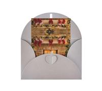 Elegante biglietto di auguri grigio con stampa di camini natalizi con busta abbinata, design bianco benedetto per compleanno, matrimonio